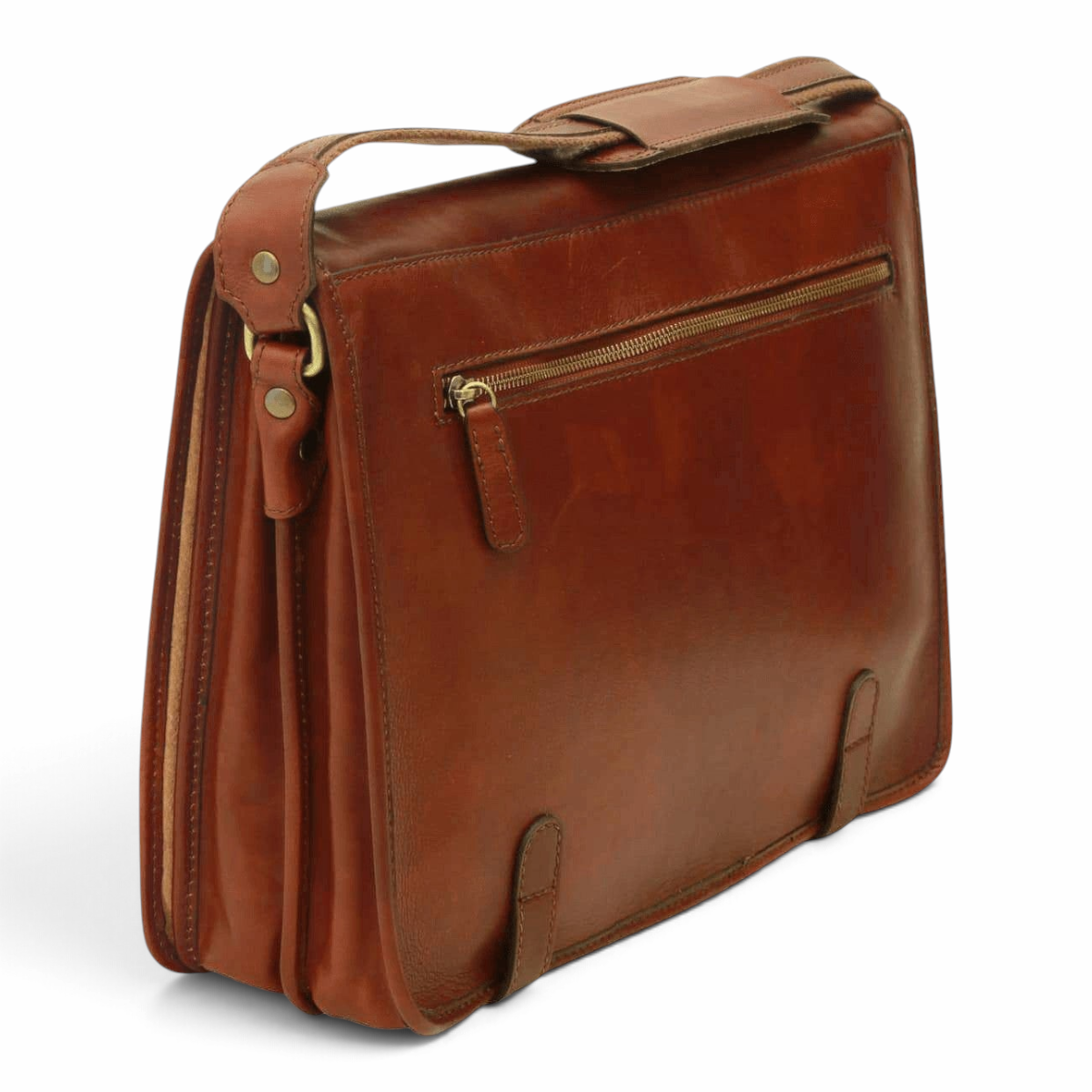 Borsa messenger Vetrina Fiorentina in vitello nappato marrone con tracolla regolabile e tasca esterna con zip
