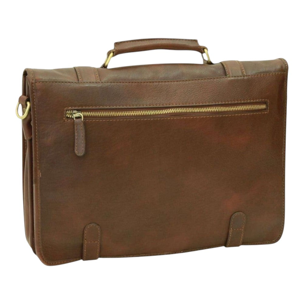 Borsa messenger Vetrina Fiorentina in pelle di vitello marrone conciata al vegetale con tasca posteriore con zip