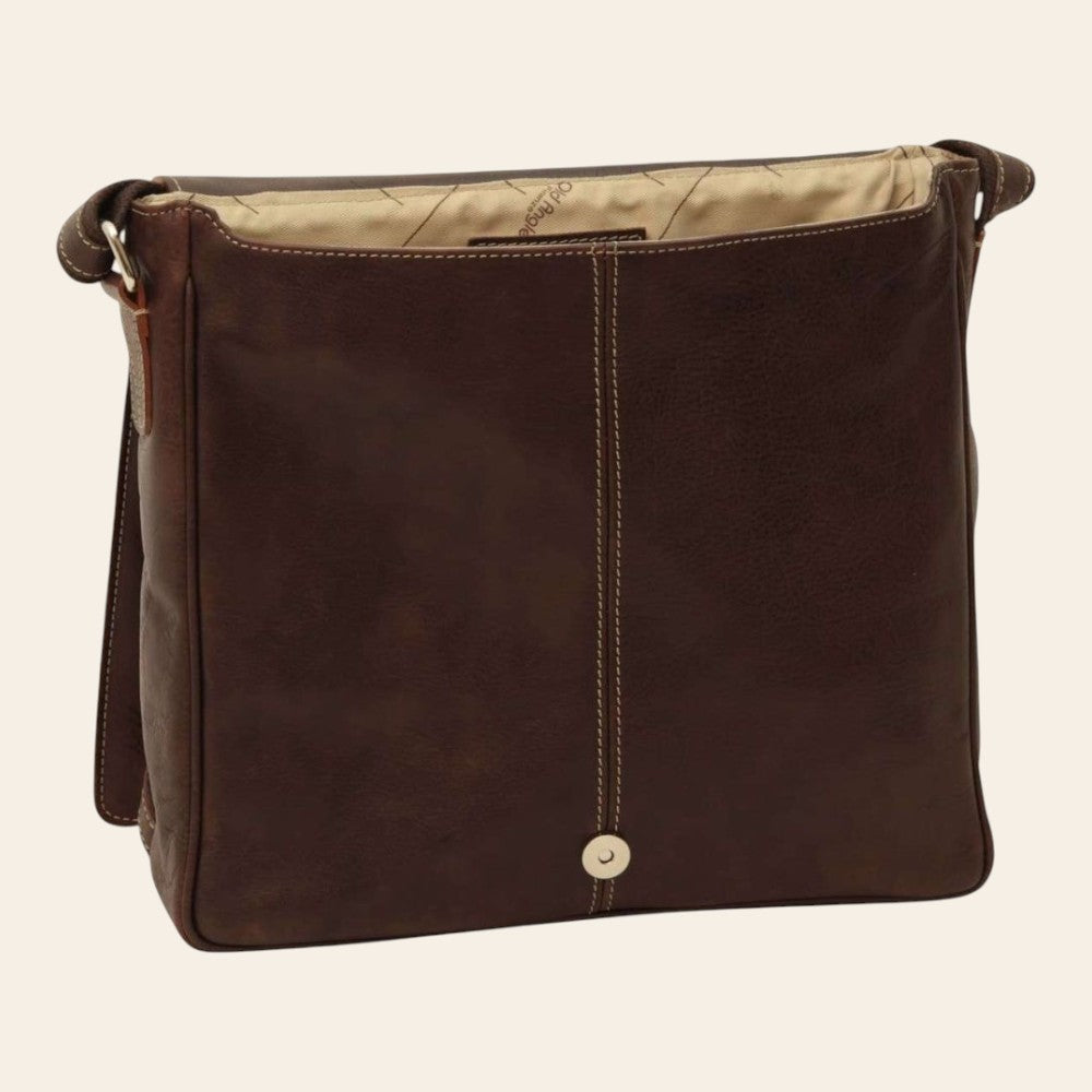 Borsa messenger Vetrina Fiorentina in pelle di bufalo marrone scuro con chiusura magnetica e cuciture a vista