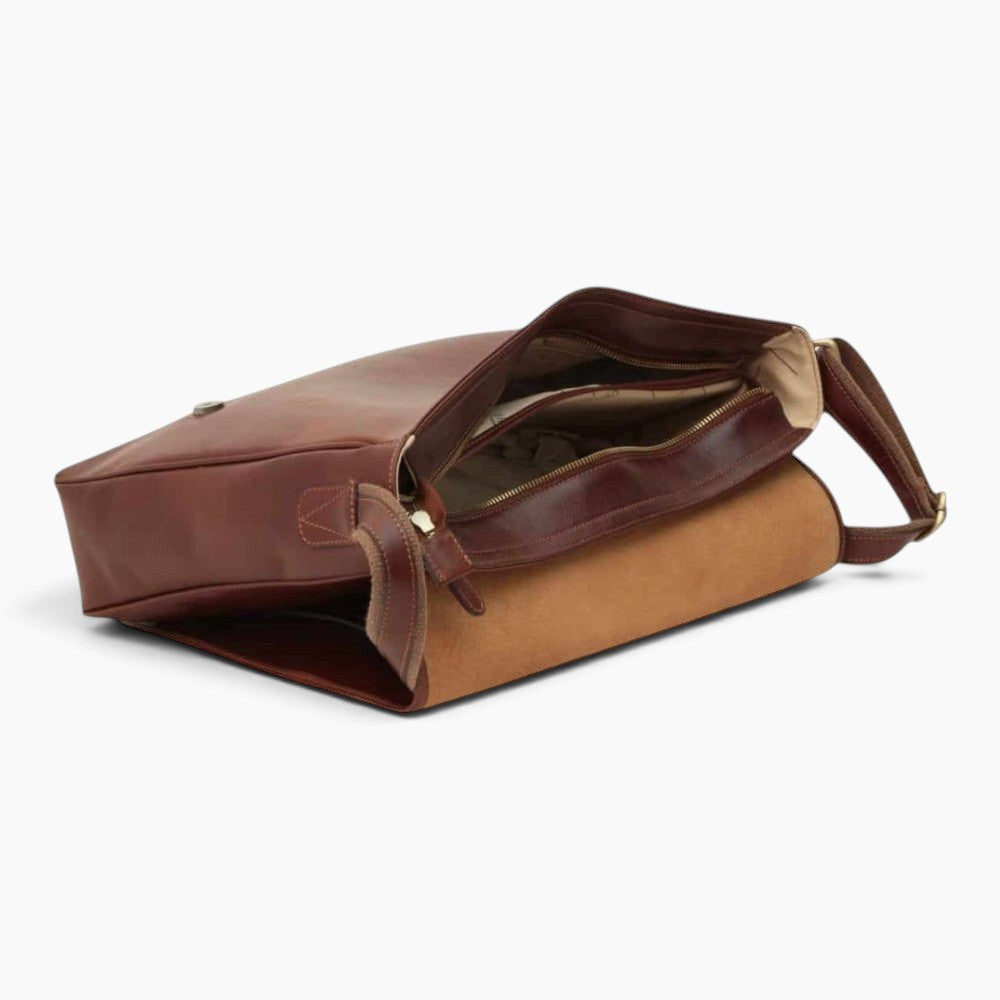 Borsa messenger Vetrina Fiorentina in pelle di vitello marrone con interno foderato e tracolla regolabile