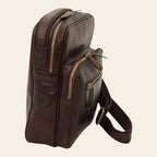 Borsa messenger Vetrina Fiorentina piccola in pelle di vitello marrone scuro con chiusure a zip e tracolla regolabile