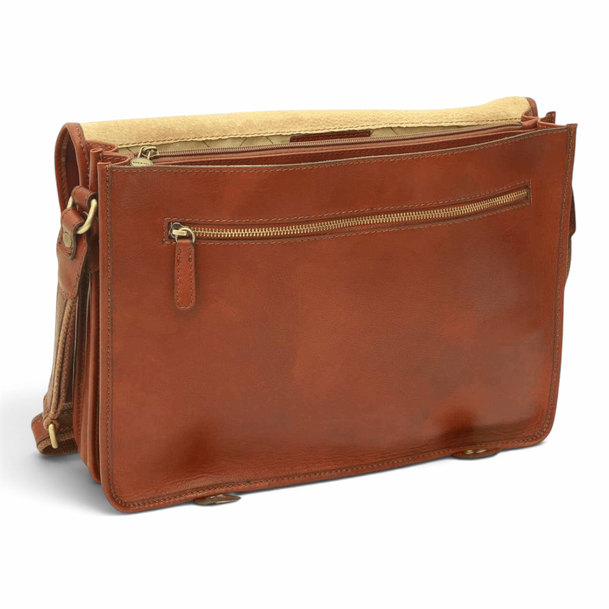 Borsa messenger Vetrina Fiorentina in vitello nappato marrone con chiusura a zip e tracolla regolabile