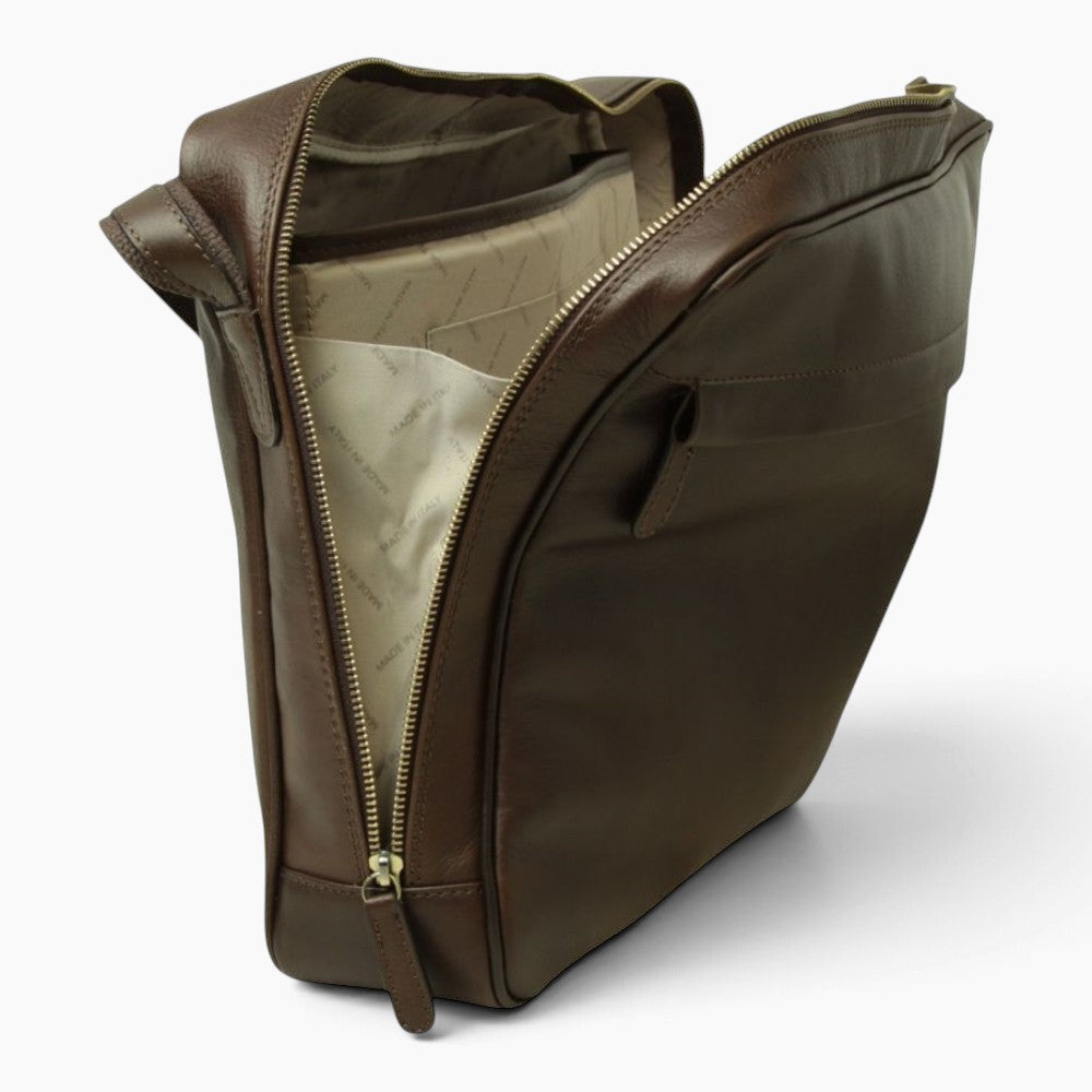 Borsa messenger Vetrina Fiorentina in pelle di vitello testa di moro con scomparti interni e chiusura a zip