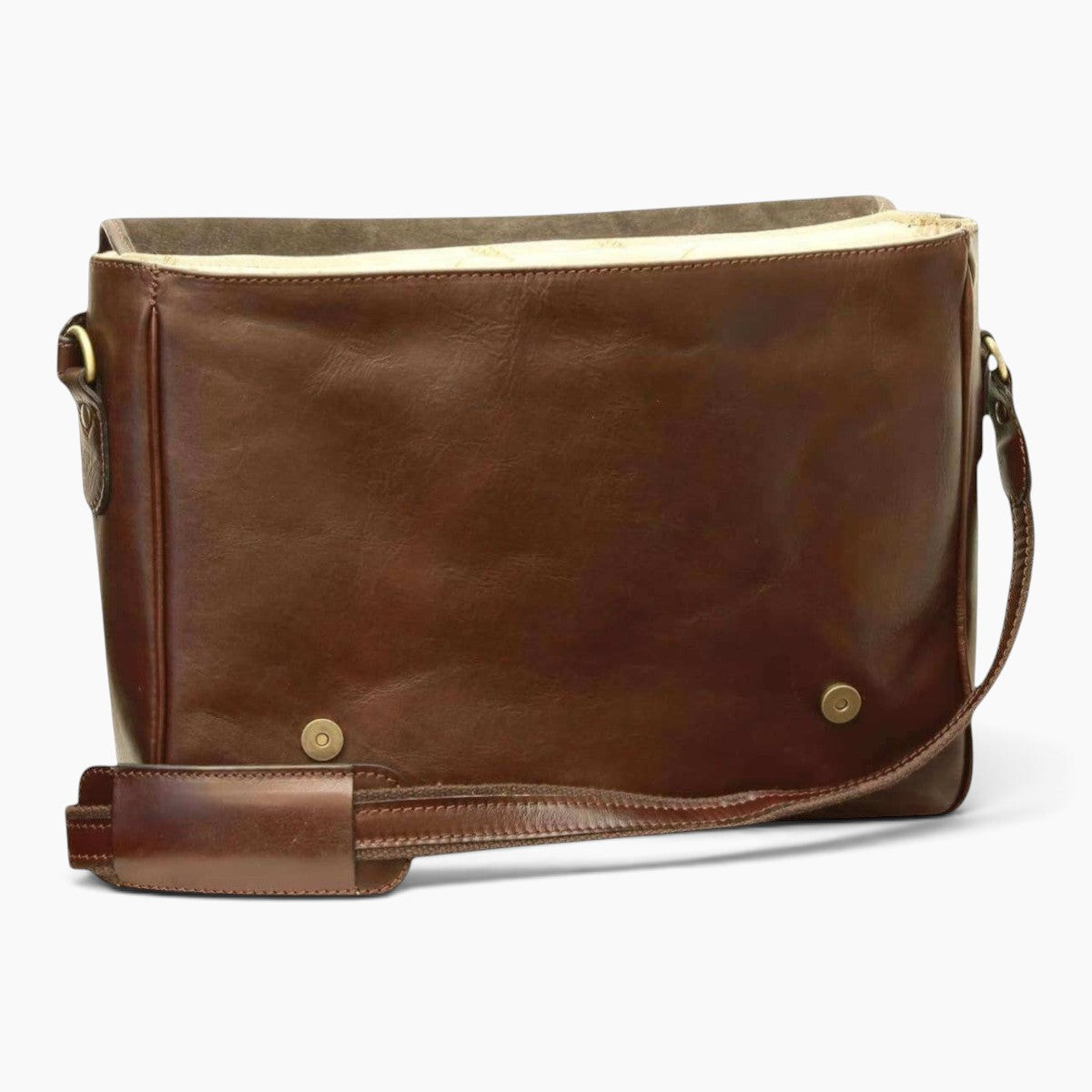 Borsa messenger Vetrina Fiorentina in pelle di vitello marrone con tracolla regolabile e dettagli artigianali