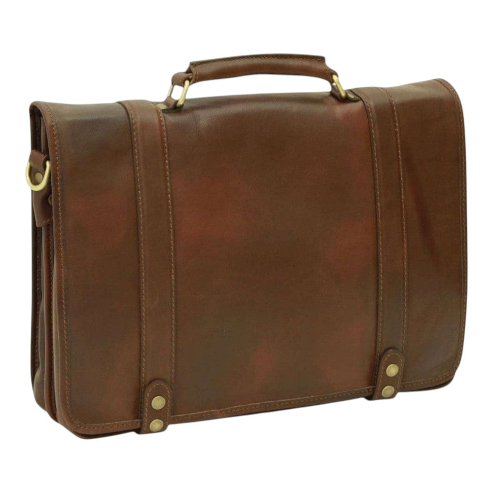 Borsa messenger Vetrina Fiorentina in pelle di vitello marrone conciata al vegetale con manico e dettagli in ottone