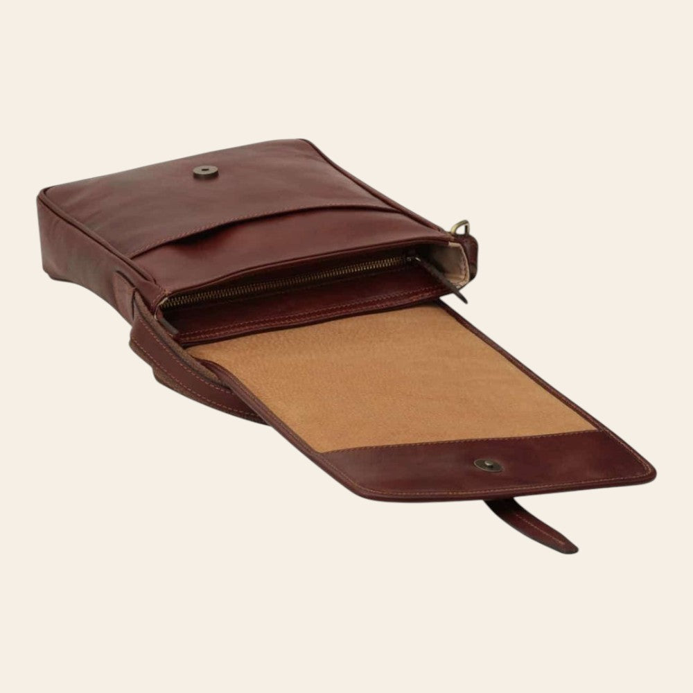 Borsa messenger Vetrina Fiorentina in pelle marrone con chiusura magnetica e interno foderato