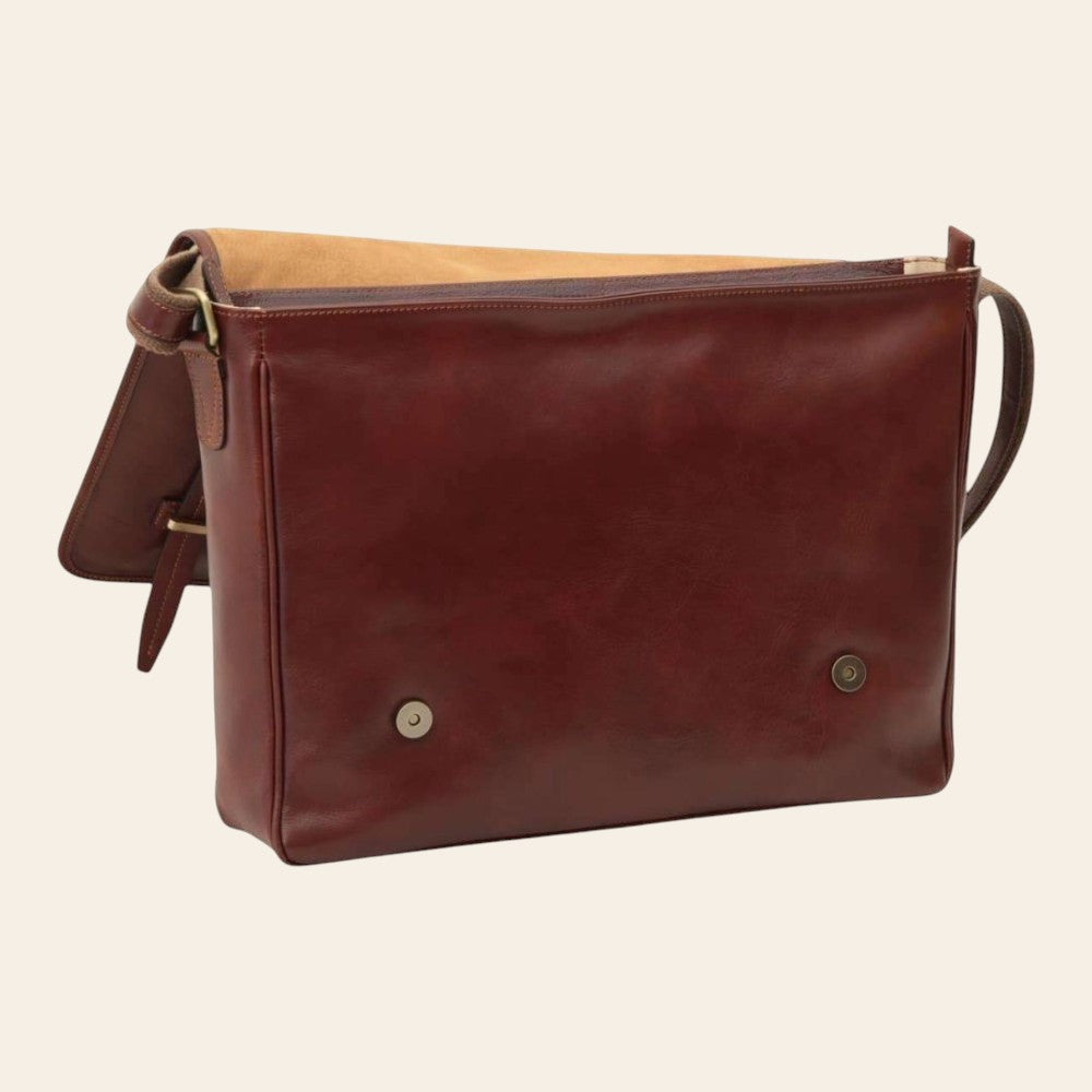 Borsa messenger Vetrina Fiorentina in pelle di vitello marrone con chiusura a calamita e tracolla regolabile
