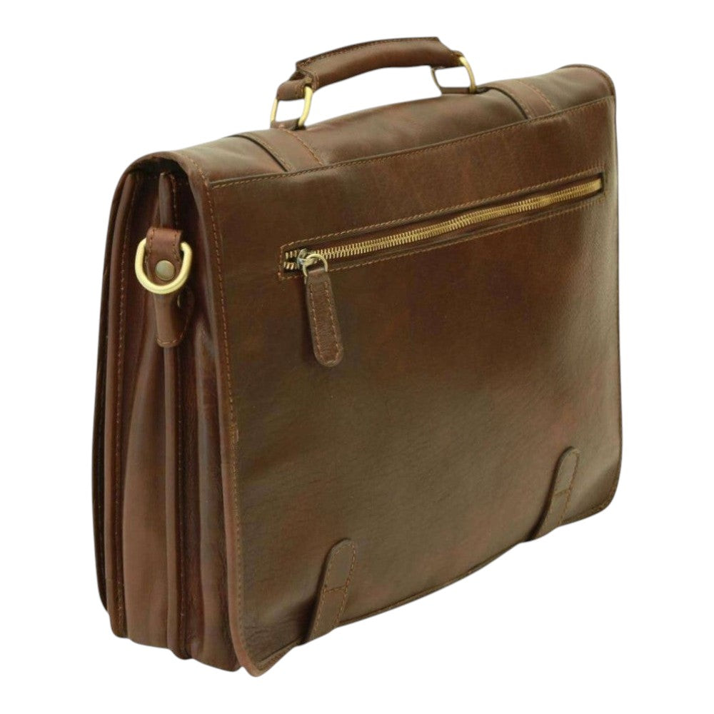 Borsa messenger Vetrina Fiorentina in pelle di vitello marrone conciata al vegetale con tasca posteriore con zip