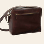 Borsa messenger Vetrina Fiorentina in pelle di vitello pieno fiore marrone scuro con tasca esterna con zip