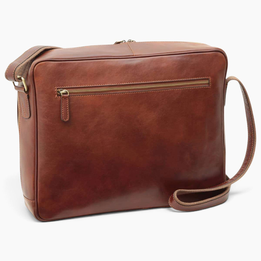 Borsa messenger Vetrina Fiorentina in pelle di vitello marrone con tasche esterne e tracolla regolabile