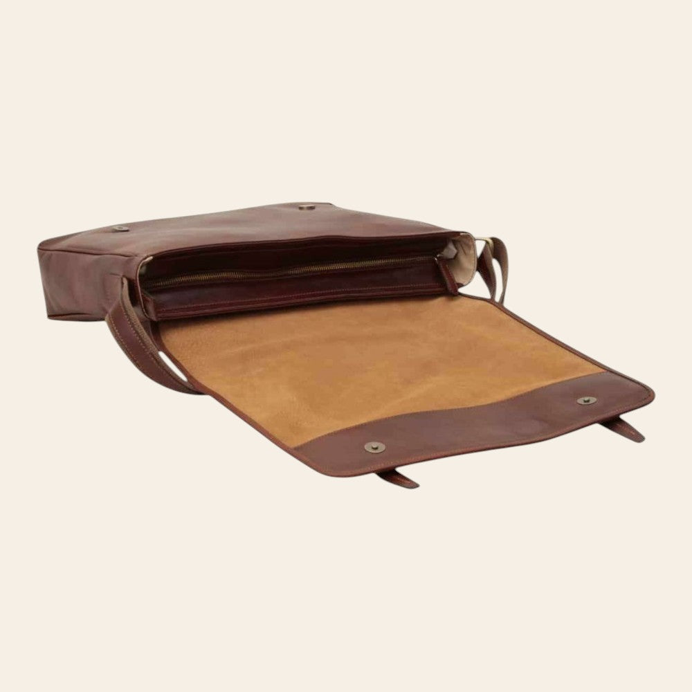 Borsa messenger Vetrina Fiorentina in pelle marrone pieno fiore con interno spazioso e chiusura a calamita