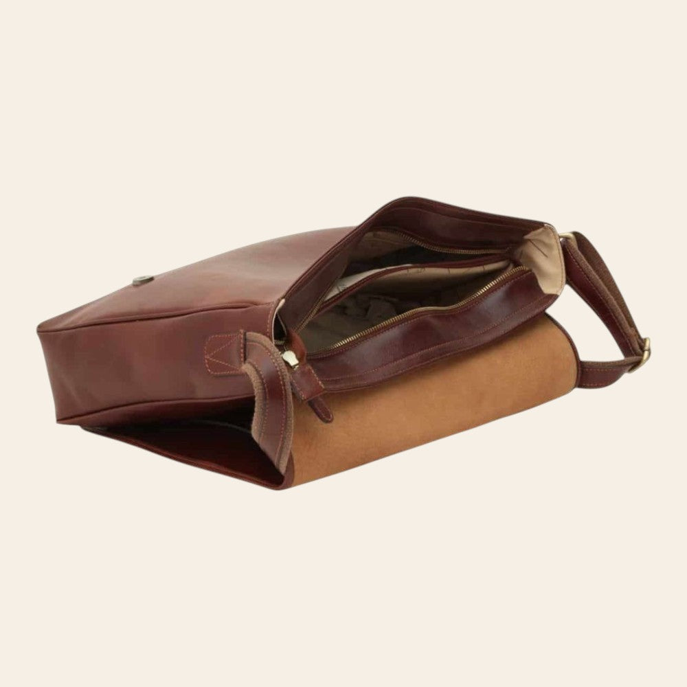Borsa messenger Vetrina Fiorentina in pelle marrone pieno fiore con tracolla e scomparto interno per PC