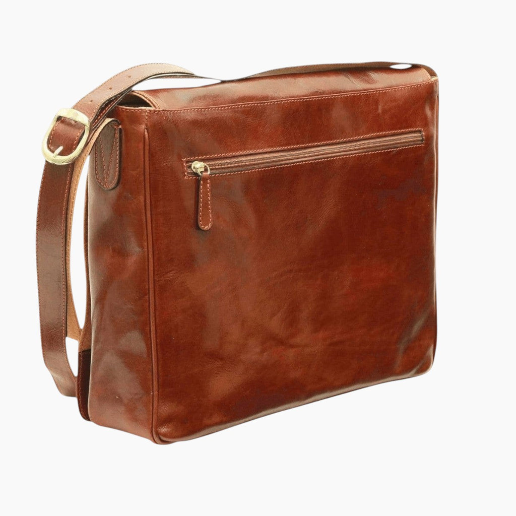 Borsa messenger Vetrina Fiorentina in pelle di vitello pieno fiore marrone con tracolla regolabile e tasca con zip