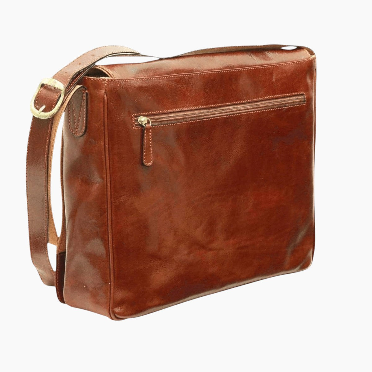 Borsa messenger Vetrina Fiorentina in pelle di vitello pieno fiore marrone con tracolla regolabile e tasca con zip