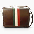 Borsa messenger Vetrina Fiorentina in pelle di vitello marrone con banda tricolore italiana e tracolla regolabile