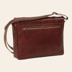 Borsa messenger Vetrina Fiorentina in pelle marrone pieno fiore con tracolla regolabile e tasca posteriore con zip
