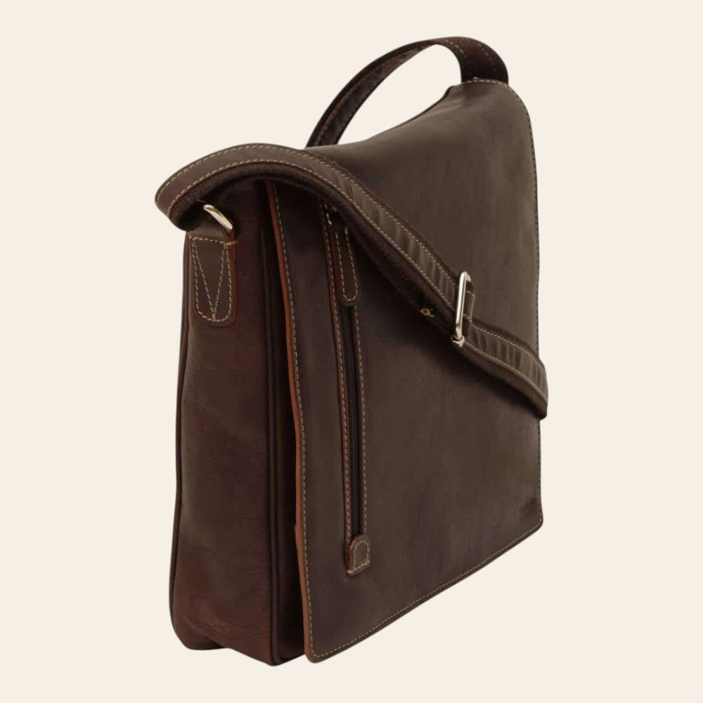 Borsa messenger Vetrina Fiorentina in pelle di bufalo marrone scuro con tracolla regolabile e tasca esterna con zip