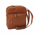 Borsa messenger Vetrina Fiorentina in pelle di vitello marrone coloniale con tasca frontale e tracolla regolabile