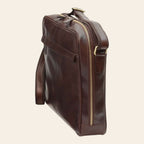 Borsa messenger Vetrina Fiorentina in pelle di vitello pieno fiore marrone scuro con cerniere dorate e tracolla