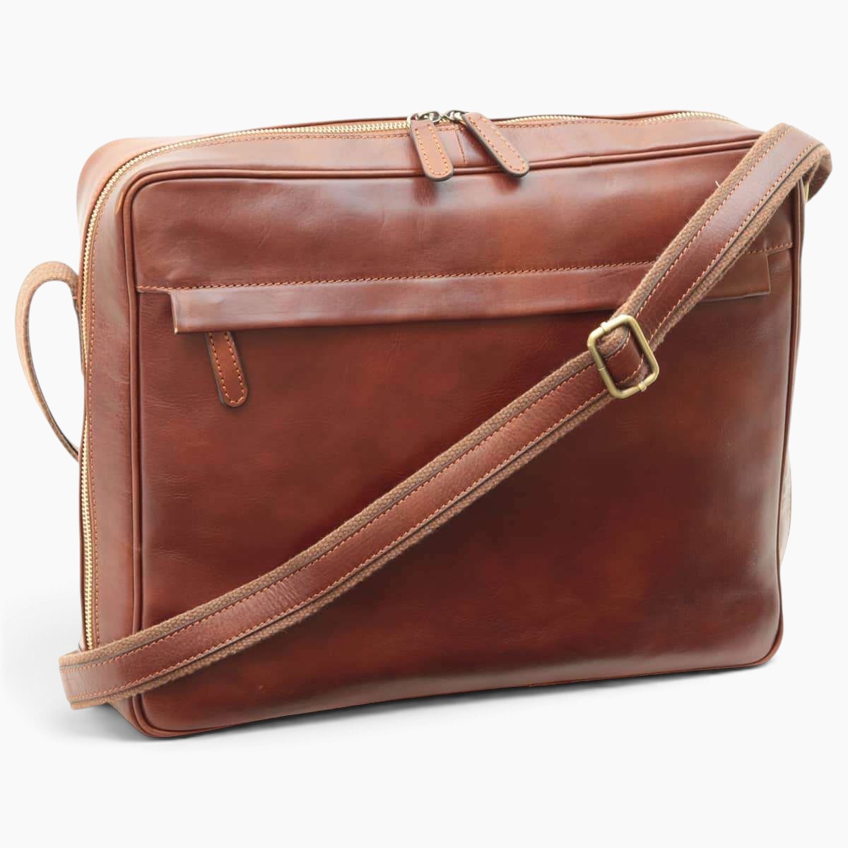 Borsa messenger Vetrina Fiorentina in pelle di vitello marrone con tracolla regolabile e tasche con zip