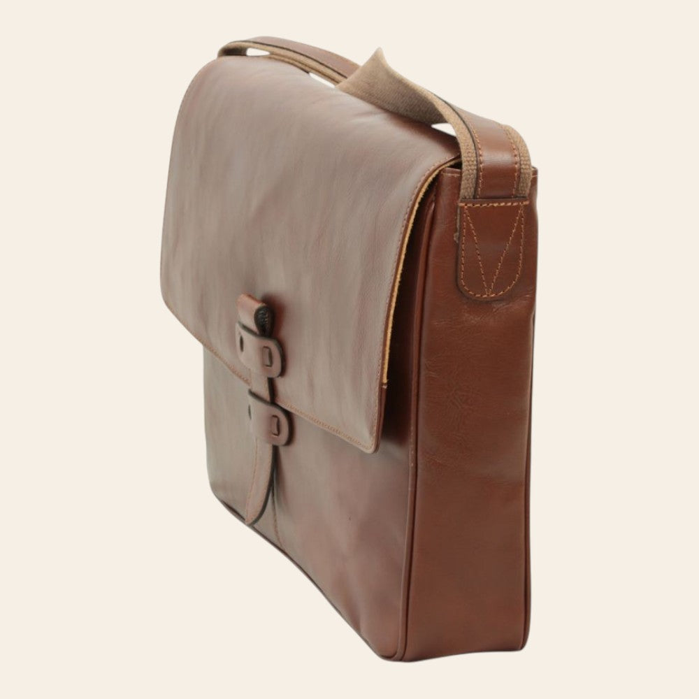 Borsa messenger Vetrina Fiorentina in pelle di vitello marrone con tracolla regolabile e chiusura a fibbia
