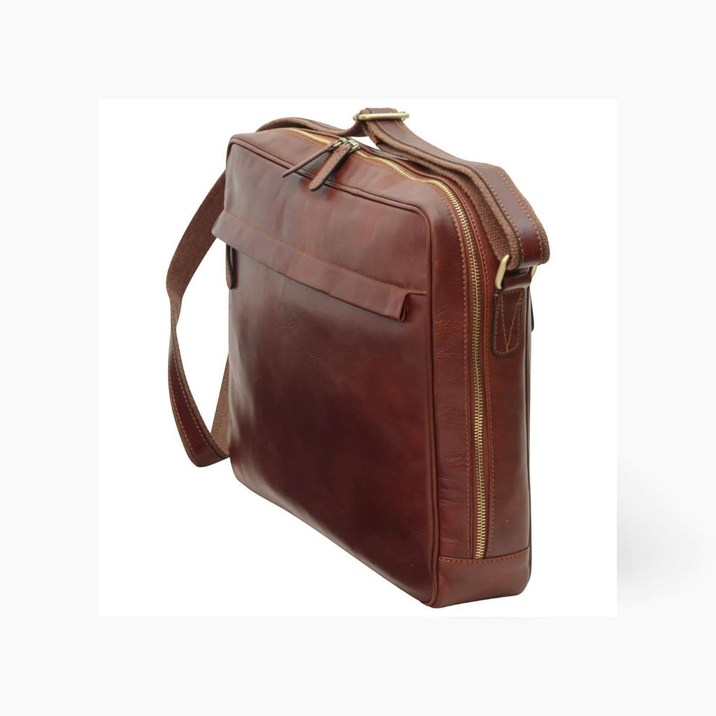 Borsa messenger Vetrina Fiorentina in pelle di vitello marrone con tracolla regolabile e chiusura a zip
