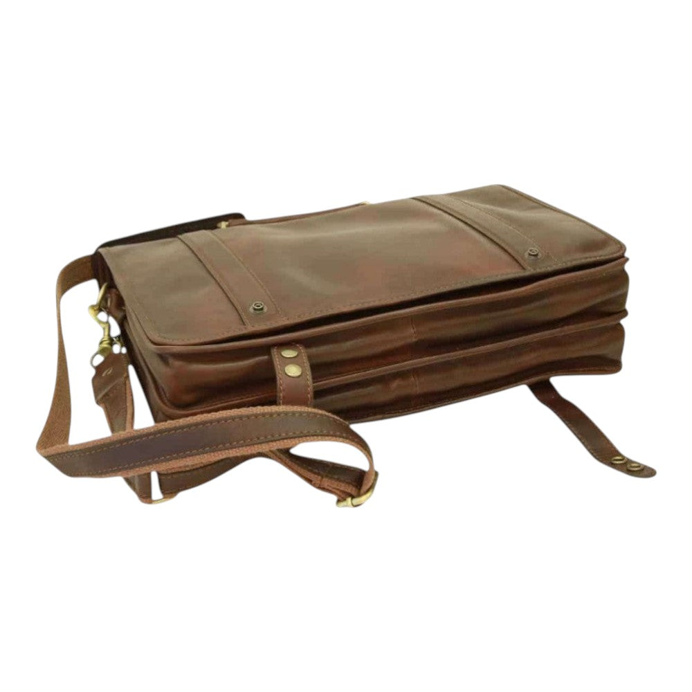 Borsa messenger Vetrina Fiorentina in pelle di vitello marrone conciata al vegetale con tracolla regolabile