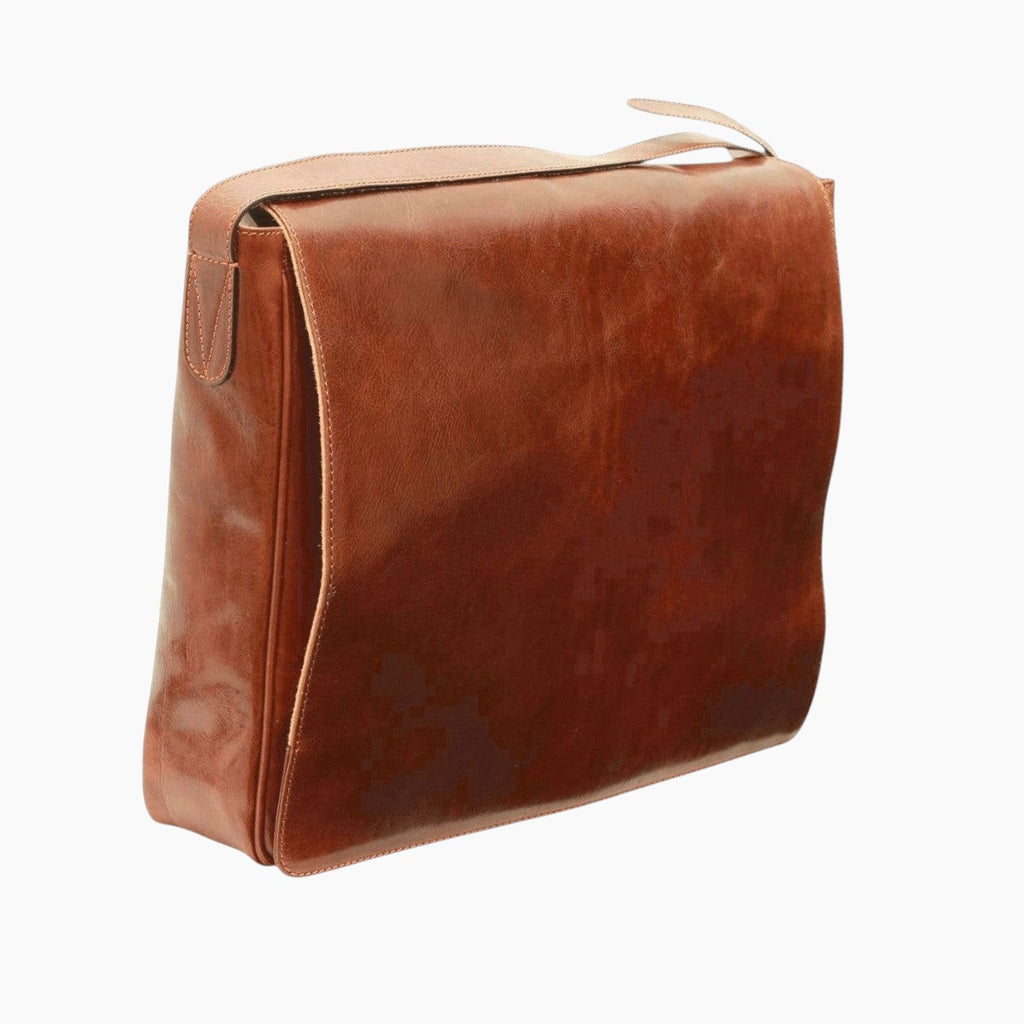 Borsa messenger Vetrina Fiorentina in pelle di vitello pieno fiore marrone con tracolla regolabile e patta frontale