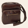 Borsa messenger Vetrina Fiorentina piccola in pelle di vitello marrone scuro con chiusure a zip e tracolla regolabile