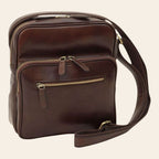 Borsa messenger Vetrina Fiorentina piccola in pelle di vitello marrone scuro con chiusure a zip e tracolla regolabile