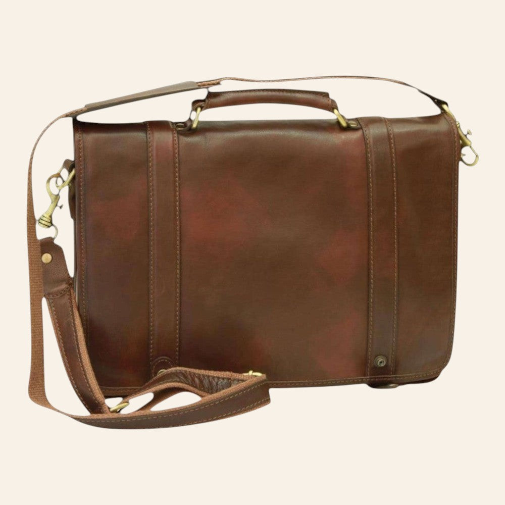 Borsa messenger Vetrina Fiorentina in pelle di vitello marrone conciata al vegetale con tracolla regolabile