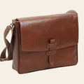 Borsa messenger Vetrina Fiorentina in pelle di vitello marrone con chiusura a fibbia e tracolla regolabile