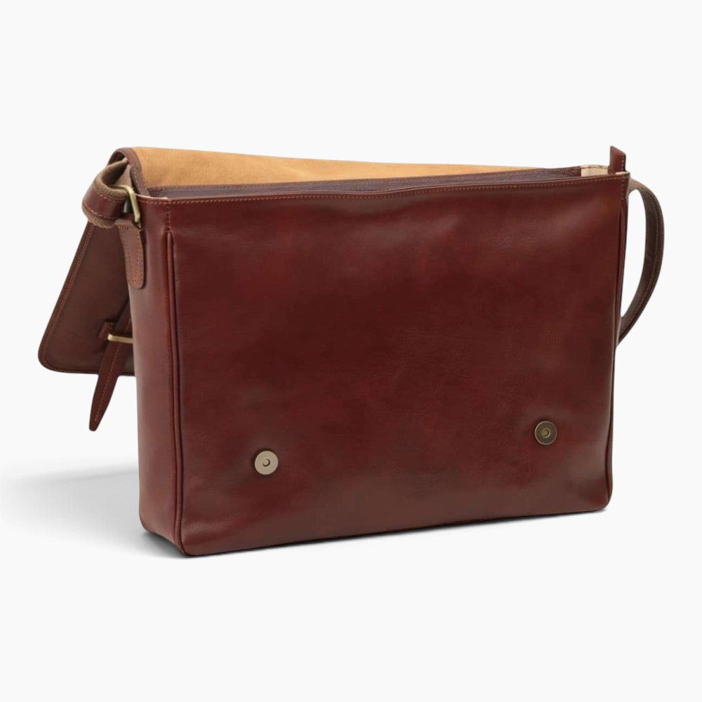 Borsa messenger Vetrina Fiorentina in pelle di vitello marrone pieno fiore con chiusura a calamita e tracolla