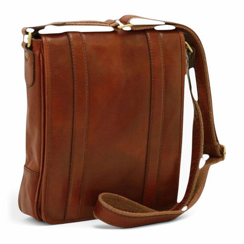 Borsa messenger Vetrina Fiorentina in pelle di vitello color mogano conciata al vegetale con tracolla regolabile