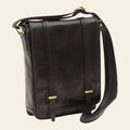 Borsa messenger Vetrina Fiorentina in pelle di vitello pieno fiore nera con doppia chiusura e tracolla regolabile.