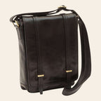 Borsa messenger Vetrina Fiorentina in pelle di vitello pieno fiore nera con doppia chiusura e tracolla regolabile.