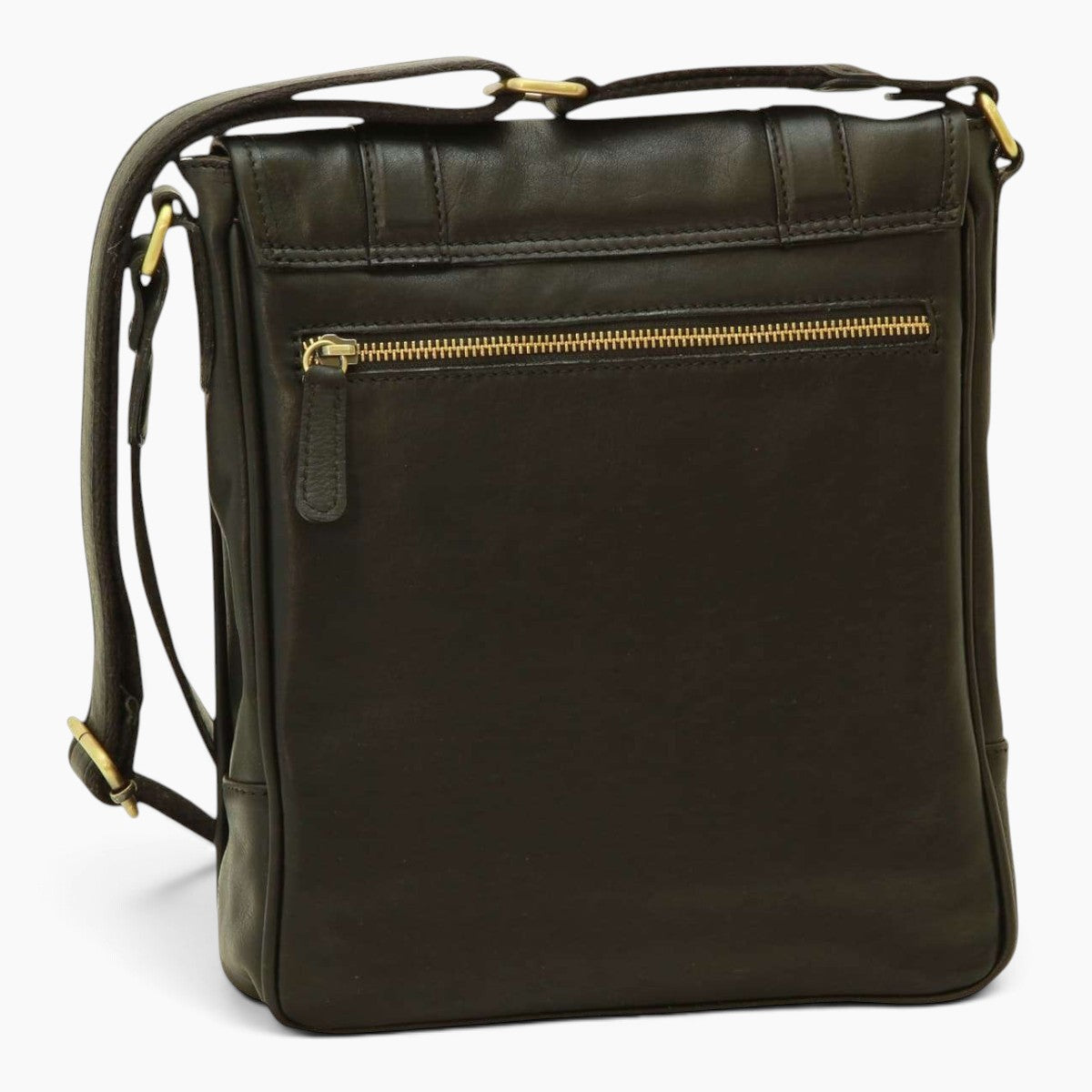 Borsa messenger Vetrina Fiorentina in pelle di vitello pieno fiore nera con zip in ottone e tracolla regolabile