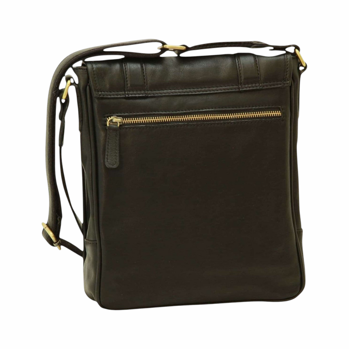 Borsa messenger Vetrina Fiorentina in pelle di vitello pieno fiore nera con zip in ottone e tracolla regolabile
