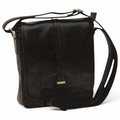 Borsa messenger Vetrina Fiorentina compatta in pelle di vitello nera con tracolla regolabile e chiusura a pattina