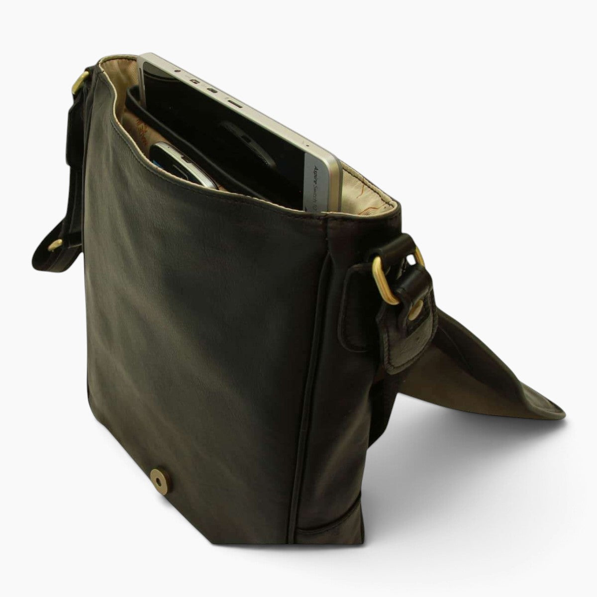 Borsa messenger Vetrina Fiorentina in pelle di vitello pieno fiore nera con scomparto interno per tablet