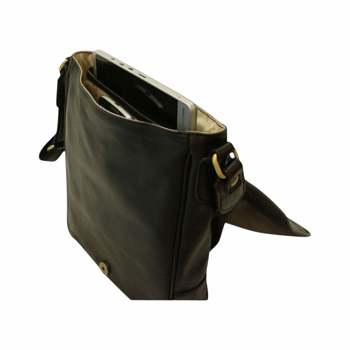 Borsa messenger Vetrina Fiorentina in pelle di vitello pieno fiore nera con scomparto interno per tablet