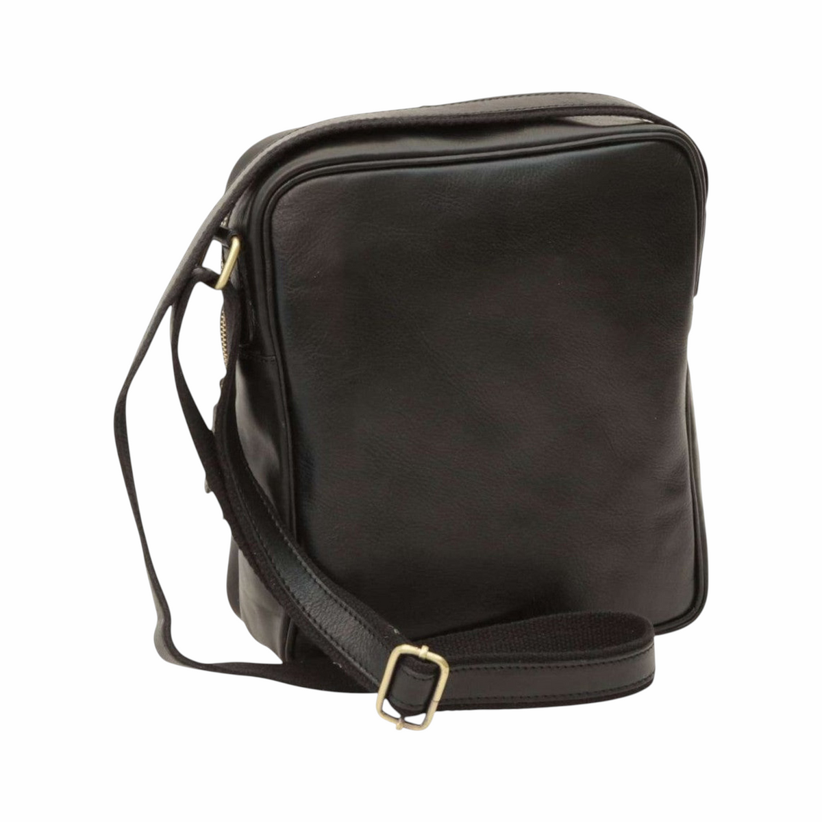 Borsa messenger in pelle nera, vista posteriore con tracolla regolabile