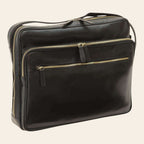 Borsa messenger Vetrina Fiorentina grande in pelle nera di vitello con chiusure a zip e tracolla regolabile