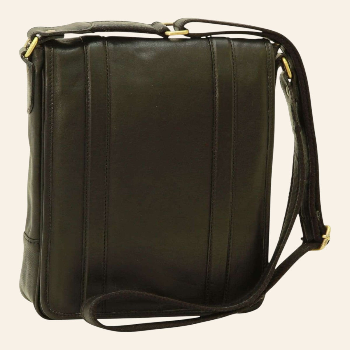 Borsa messenger Vetrina Fiorentina in pelle di vitello pieno fiore nera con tracolla regolabile e dettagli in ottone