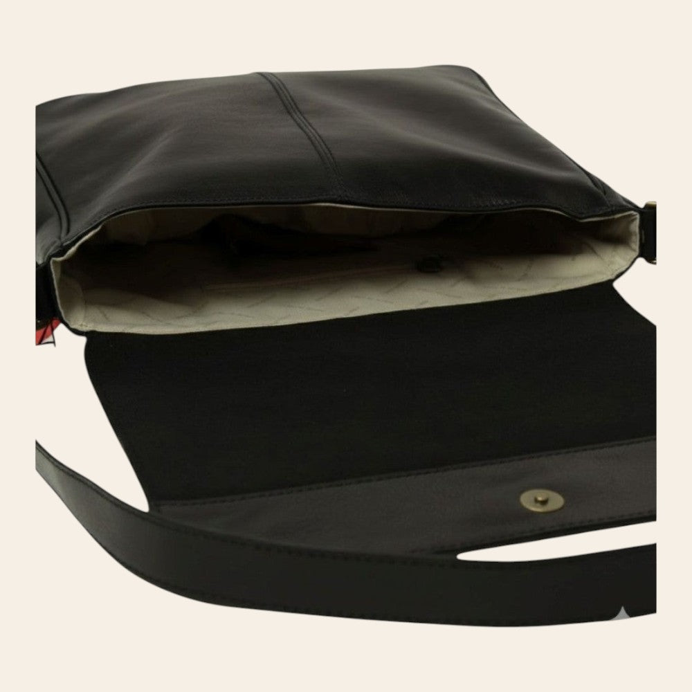 Borsa messenger Vetrina Fiorentina in pelle di vitello nero con interno foderato e chiusura magnetica