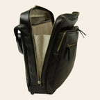 Borsa messenger grande Vetrina Fiorentina in pelle nera artigianale con scomparto interno imbottito e chiusura a zip