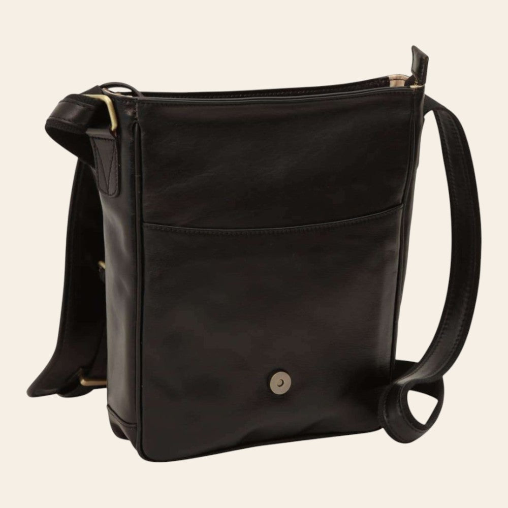 Borsa messenger Vetrina Fiorentina in pelle di vitello pieno fiore nera con chiusura a calamita e tracolla regolabile