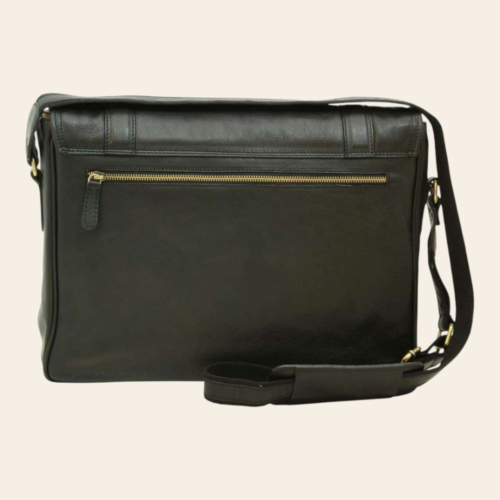 Borsa messenger Vetrina Fiorentina in vitello morbido nero con tasca posteriore con zip e tracolla regolabile