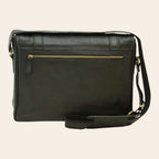 Borsa messenger Vetrina Fiorentina in vitello morbido nero con tasca posteriore con zip e tracolla regolabile