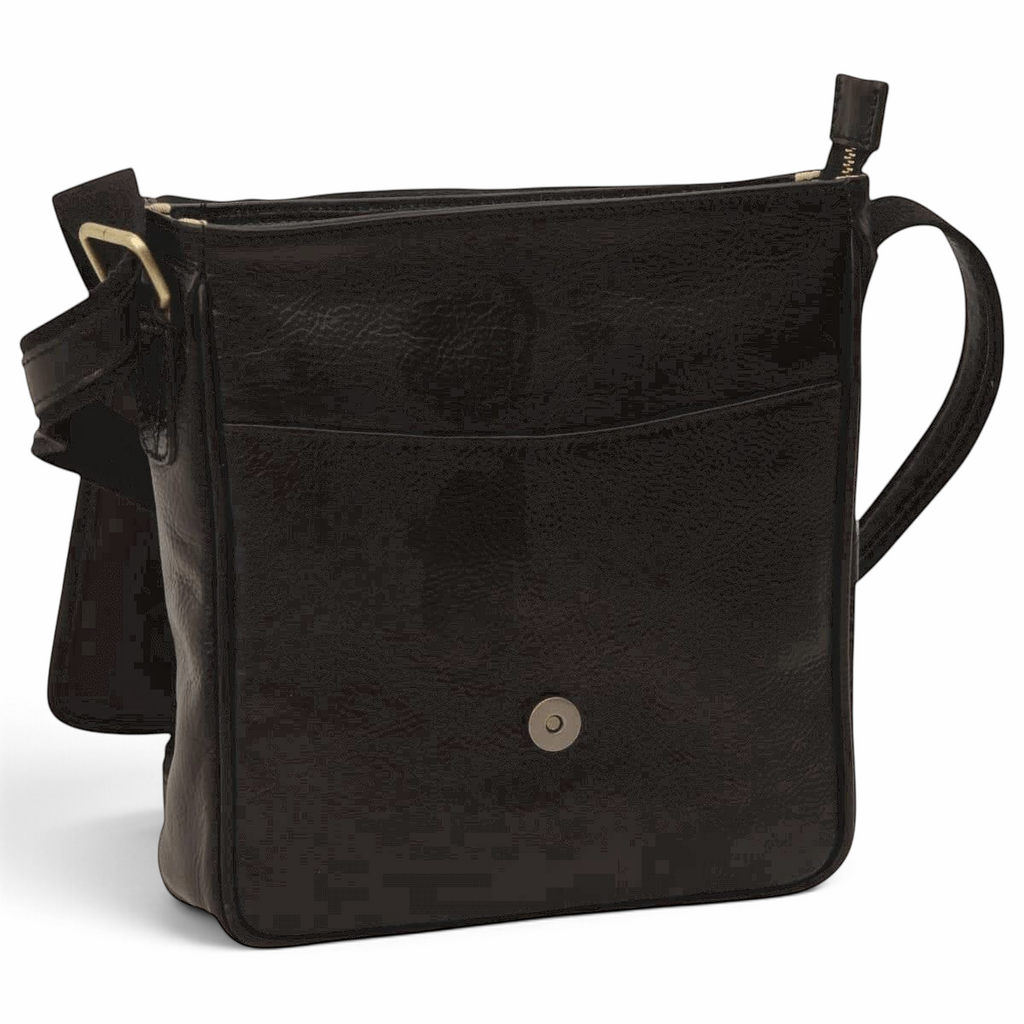 Borsa messenger Vetrina Fiorentina compatta in pelle di vitello nera con chiusura magnetica e tracolla regolabile